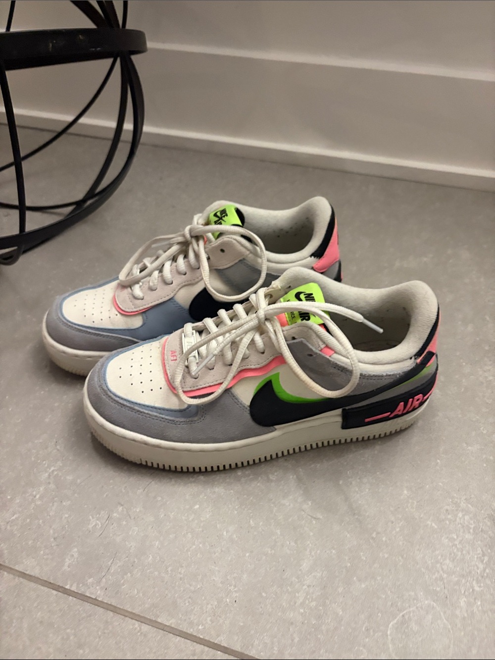 Nike unisex White Sneakers with Neon Green and Pink Accents
